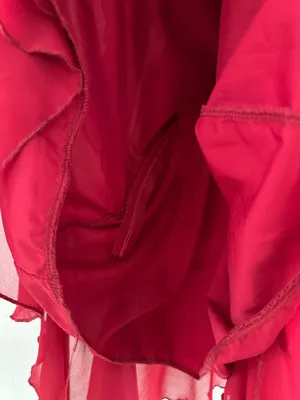 red ruffled ruched flowy salsa emoji asymmetrical dress thumbnail 8