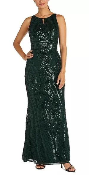 NWT R&M Richards Sz 4 Green Sequined Sleeveless Formal Cocktail Evening Gown thumbnail 1