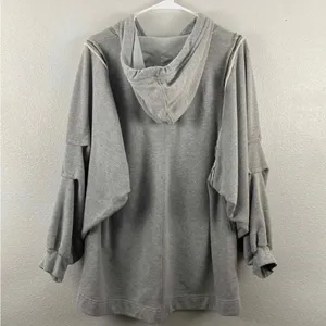 Free People Movement Close Call Gray Oversized Hooded Sweatshirt; size large thumbnail 4