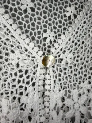 Vintage White Crochet Lace Cotton Cardigan Cover Up Women's XL Boho Cottagecore thumbnail 7