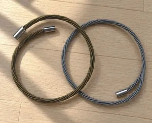 Set of 2 Twisted Cable Wire Cuff Bracelets Silver Bronze Tone Minimalist thumbnail 1