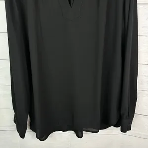 Loft Womens Black Long Sleeve Henley Popover Blouse XL Professional Minimalist thumbnail 4