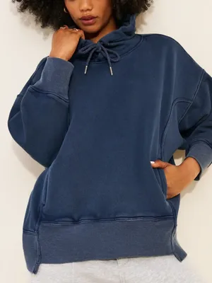 Free People Sprint To The Finish Hoodie Sweatshirt - Navy Blue - XS thumbnail 1