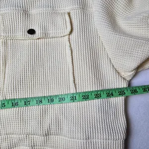 POL Cream Waffle Knit Cropped Button Up Jacket Women's Size Large‎ thumbnail 6