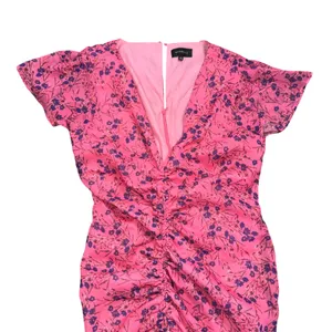 Majorelle Elaine Floral Midi Dress Women Size M Pink Excellent Ruched Ruffle Hem thumbnail 5