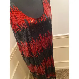 Jerry Beck Red & Black Sequin Flapper Dress Fringe Roaring 1920s Gatsby Costume thumbnail 2