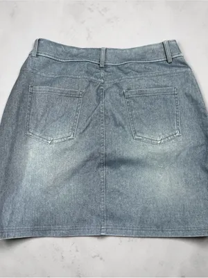 Washed Blue Denim Mini Skirt Amazon thumbnail 2