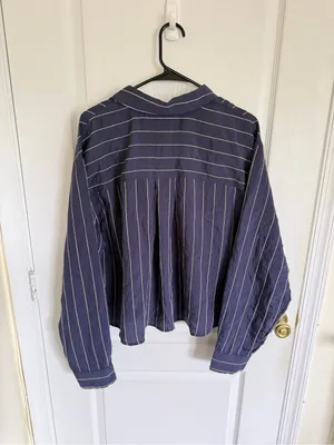 Anthropologie Maeve NEW Pinstripe Silken Button Down Crop Top thumbnail 6