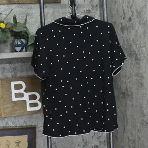 NWT State Of Day Womens Fluid Knit Notched Pajama Set Deep Black Polka Dot L thumbnail 5