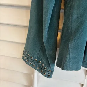Bradley Teal Leather Lace‎ Detail Jacket Size Medium Blue thumbnail 6
