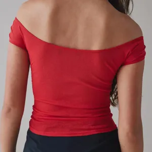 Urban outfitters women’s red mesh off the shoulder top thumbnail 2