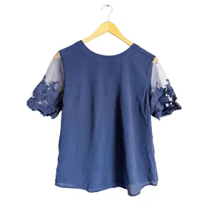 Lulus Lisa Marie Navy Blue Embroidered Mesh Lace Short Sleeve Top Size Small thumbnail 2