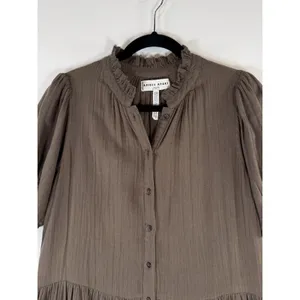 Apiece Apart Womens Dress Brown Las Alturas Mini Tiered Puff Sleeve A Line XS thumbnail 5