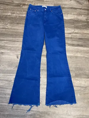ZARA Women’s Blue High Rise Flare Jeans Raw Hem Size 10 EUR 42 thumbnail 3