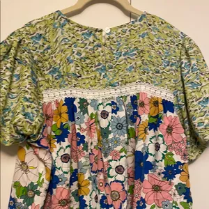 Blue and Pink Boxy Bib Collar Blouse thumbnail 6