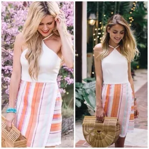 Anthropologie Hutch Dress Kayln‎ Halter Tank Colorful White Sz 4 Faux Wrap Skirt thumbnail 3