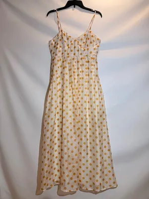 En Saison Ava Gold Polka Dot Ruffle Puff Sleeve Midi Dress Size Medium thumbnail 2