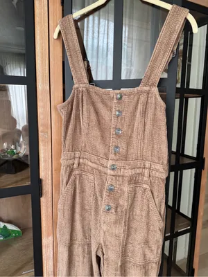 Aerie Corduroy Kick Flare Overalls jumpsuit khaki wide leg cappuccino buttons thumbnail 7