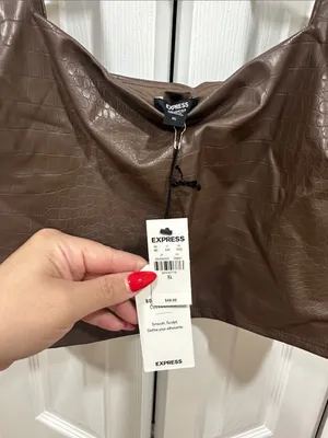 Express Faux-Croc Leather Crop Top thumbnail 2