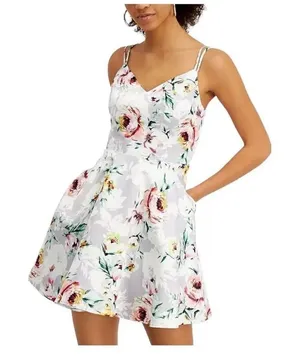 Womens City Studio Sleeveless Silver Floral Sweetheart Fit & Flare Dress - Sz 13 thumbnail 1