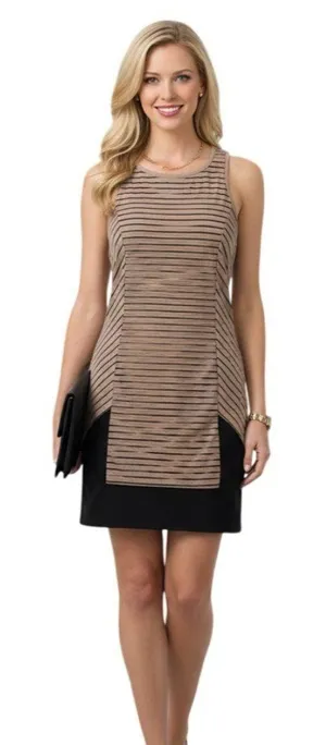 THML Sleeveless Minimalist Career Sheath Dress Size M Brown Black Color Block thumbnail 1