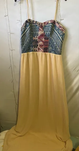 Bohemian Strapless Maxi Dress in Navy & Cream thumbnail 1