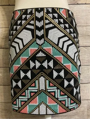 Express Sequin Mini Skirt Geometric Aztec Tribal Pattern Embellished Party Small thumbnail 1