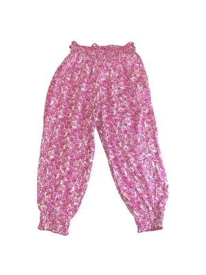 Anthropologie Smocked Printed Abstract Pink Floral Joggers Pants Medium Boho thumbnail 3