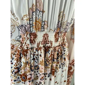Free People Blouse Womens M White Floral Run Free Balloon Sleeve Tie Front Silky thumbnail 6