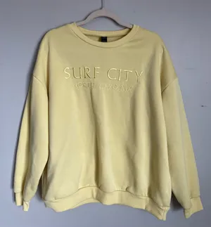 SHEIN | Pale Yellow SURF CITY NC Fleece-Lined Oversized Sweatshirt Sz XL thumbnail 1