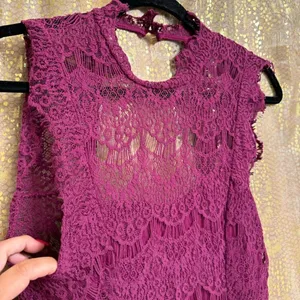 Free People Daydream Lace Magenta Fuchsia Open Back Mini Dress Small thumbnail 3