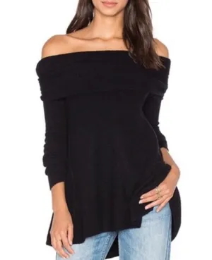 FREE PEOPLE Cowl Neck Strawberry Fields Sweater Black Size XS Off the Shoulder thumbnail 1