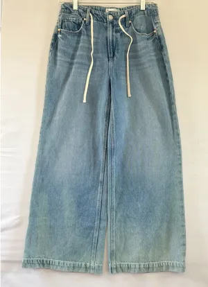 PAIGE Anessa Drawstring Wide Leg Jeans Light Wash Denim Size 27 thumbnail 1