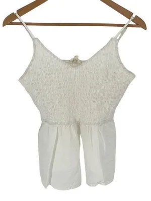 Bibi Womens Cami Top Tank Peplum Smocked Sleeveless 100% Cotton White Size Large thumbnail 1