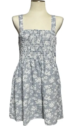 American Eagle Gingham Sundress Adjustable Straps Blue White Floral Large thumbnail 1