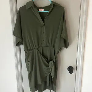 Showpo Ameleth Collared Wrap Front Mini Dress in Olive Size 8 Green thumbnail 6