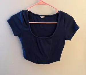 Garage Navy Scoop Neck Cropped Tee thumbnail 1