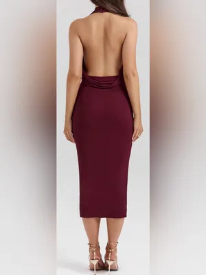 New HOUSE OF CB FLORENTINA halter Merlot Draped Midi Dress sz XL L+ thumbnail 4