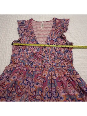 Anthropologie Peregrine Boho Floral Paisley Mini Dress S Small Pink Multi Color thumbnail 3