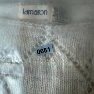 VTG Cream Confetti Diamond Pointelle Angora Wool Summer Knit Sweater Cottagecore thumbnail 7