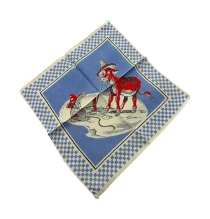 VTG Tom Lamb childrens cartoon handkerchief. 1950s. rabbit, donkey. 9" square Blue thumbnail 1