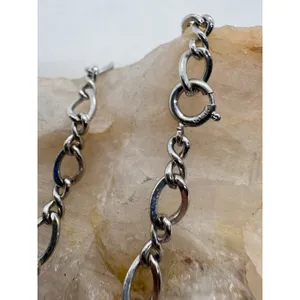 Vintage Open Oval Link Charm Bracelet Silver Tone Marked Sterling Magnetic 6.75" thumbnail 3