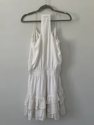 Karina Grimaldi Lucia White Eyelet Sleeveless Tiered Ruffle Skirt Mini Dress S thumbnail 7