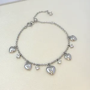 Adjustable CZ Love Heart Charm Bracelet for Women thumbnail 2