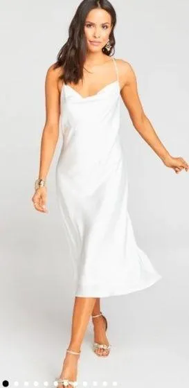 Show Me Your Mumu Verona Cowl Midi Dress small ivory Luxe Satin bridal white thumbnail 1