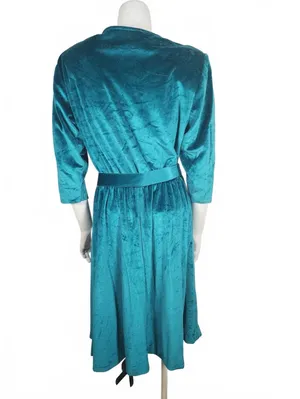 Vintage 80's Blair Emerald Green Velvet Dress with Belt Size 12 thumbnail 4