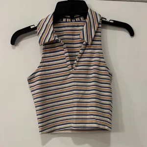 Abercrombie Multi-Stripe Essential Polo Tank in Orange, White, Blue Stripes thumbnail 3
