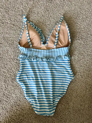J. Crew Blue and White one piece swimsuit thumbnail 2