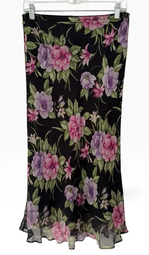 Allison Taylor Dark Floral Silk Midi Skirt Size Medium thumbnail 1