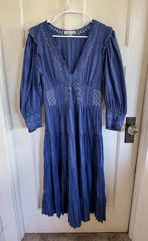 LoveShackFancy blue floral star embroidered long sleeve dress‎ thumbnail 1